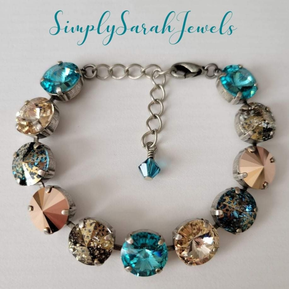 Austrian Crystal Tennis Bracelet in Antique Silver
